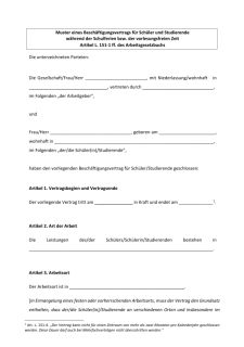 Muster eines Beschäftigungsvertrags für Schüler und Studierende  während der Schulferien bzw. der vorlesungsfreien Zeit 